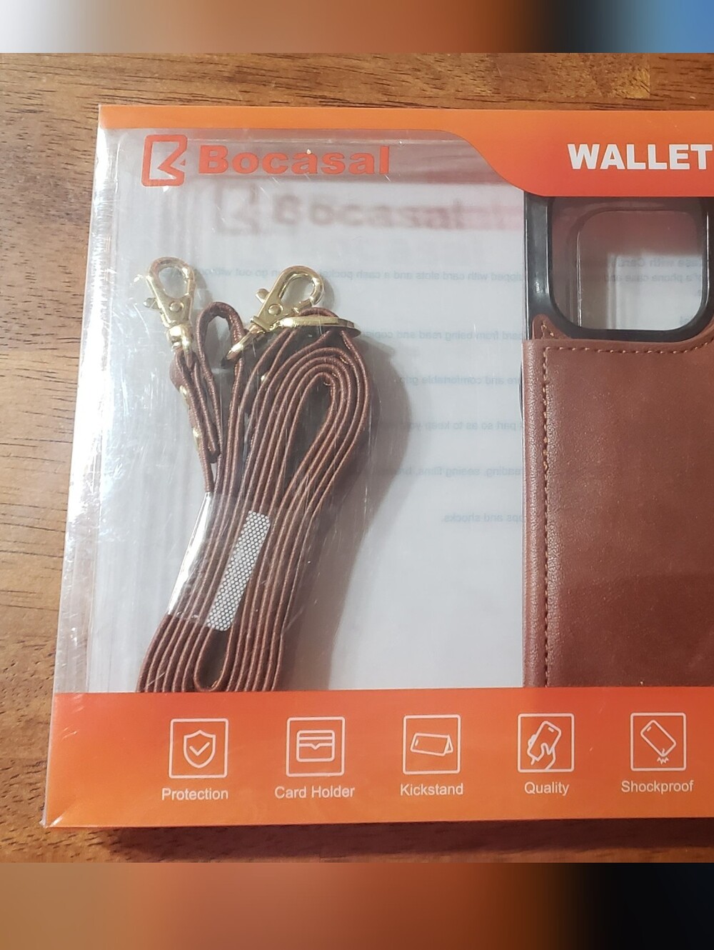 Brown Leather Wallet Case with Crossbody Strap for iphone 15 Pro New In The Box